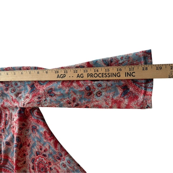 CHAPS Denim Paisley Ruffle XL Boho Lace-Up Blouse Romantic Western Festival G15 - Picture 8 of 10